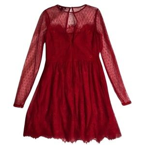 Express Chic Red Sheer‎ Long Sleeve Mini Dress - Size 4